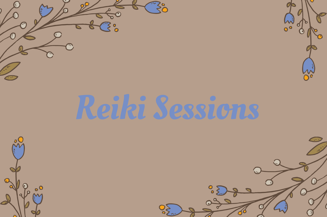 Text: Reiki Sessions, Floral border